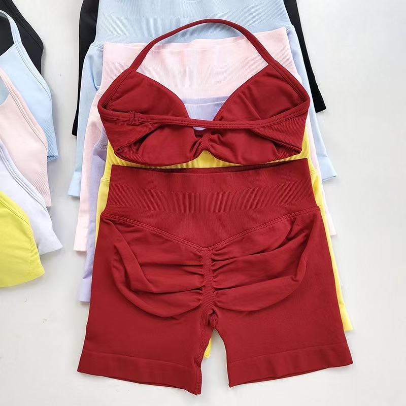 Sports Bra High Impact - ชุดกีฬา HISTELLO สำหรับผู้หญิง ชุดบราโยคะแบบมีสาย กางเกงขาสั้นออกกำลังกาย ชุดฟิตเนส
