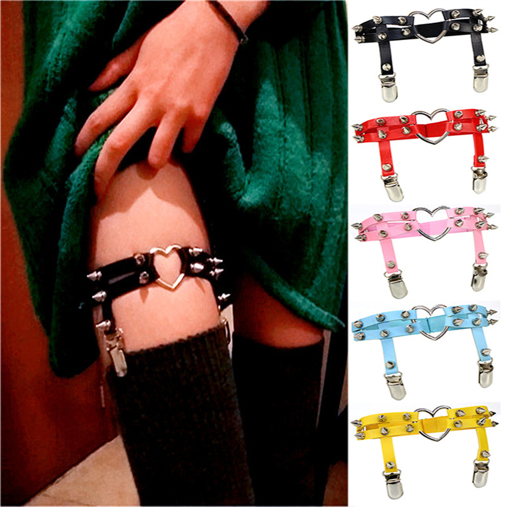 Garter Belt Set - 1 ชิ้นผู้หญิง Punk Goth หัวใจ PU