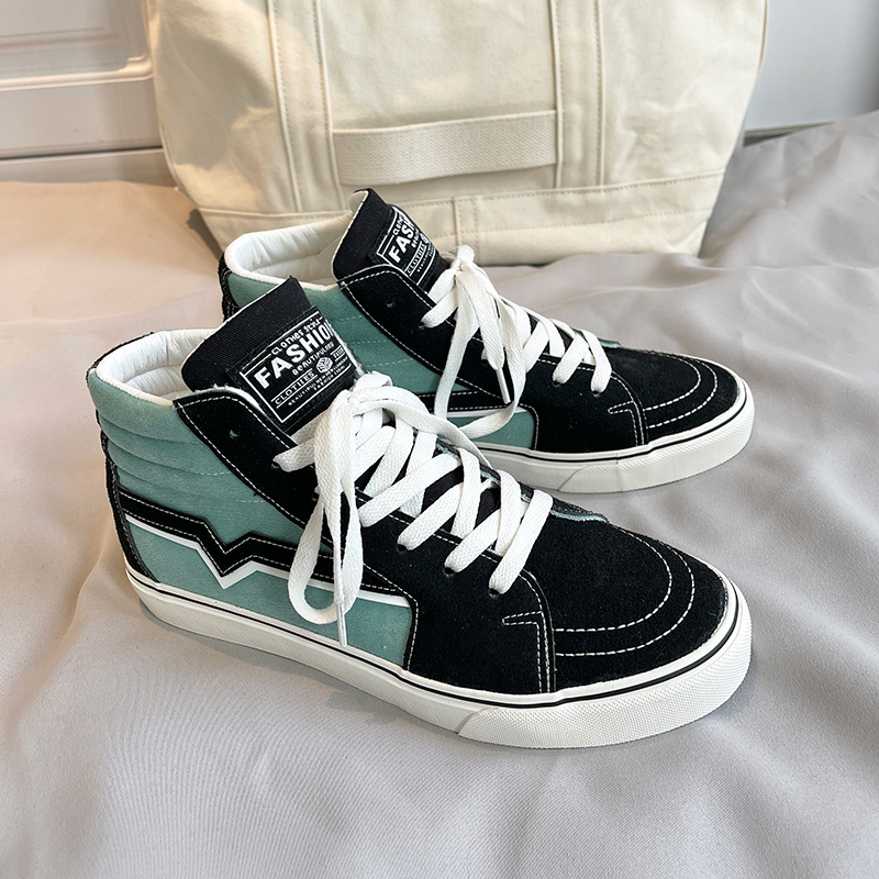 Vans Shoes Authentic - รองเท้าผ้าใบหุ้มข้อทรงเรโทร สีดำ-เขียว สำหรับผู้ชายและผู้หญิง เหมาะสำหรับเล่นสเก็ตบอร์ด แบบผูกเชือก รองเท้าลำลองสำหรับเดินเล่นและเล่นสเก็ต