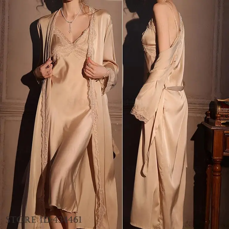 หญิงยาว Robe 2PCS ชุด Elegant  - Robe Silk Women บทวิจารณ์และราคา